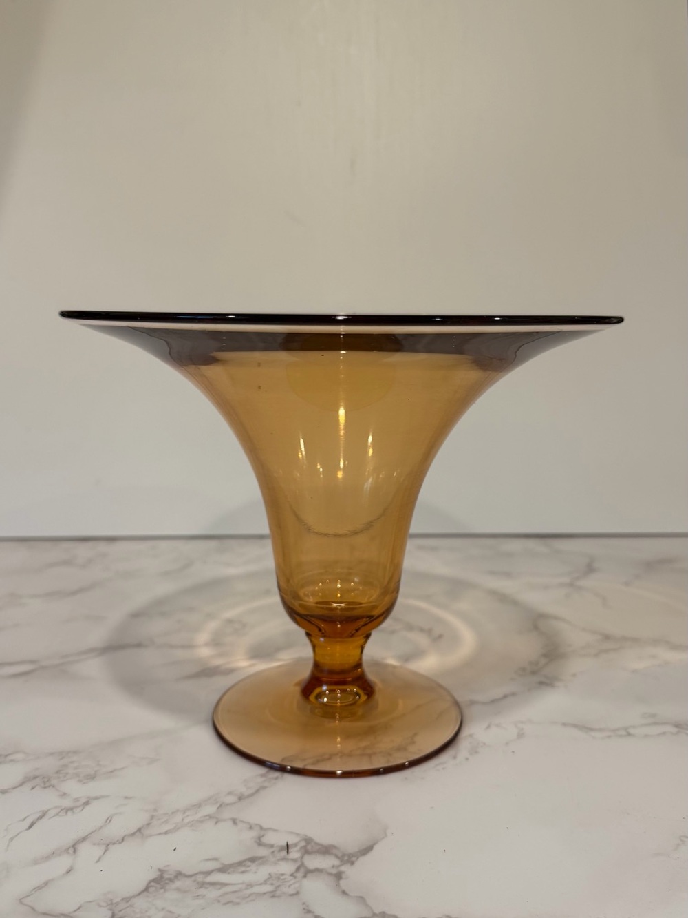 Vintage Amber Glass Footed Compote Bowl Centerpiece
